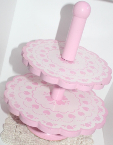 Vintage 2 Tier Pink & White Dessert Display Stand - Picture 6 of 17